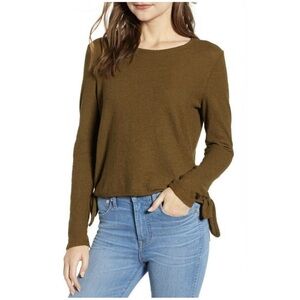 Madewell‎ Texture & Thread Modern Side Tie Long Sleeve Top Olive Brown Size L